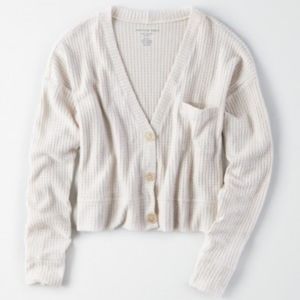 AE Cropped Plush Waffle Cardigan